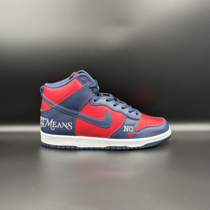 Supreme x Nike SB Dunk High By Any Means Red Navy - Image 3