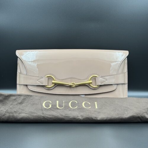Gucci Beige Patent Leather Bright Bit Clutch