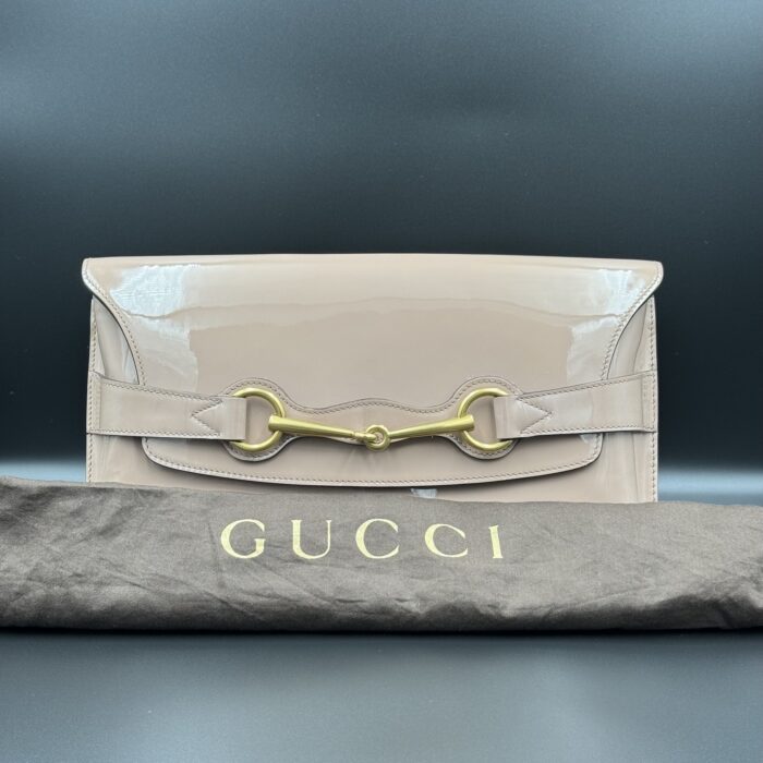 Gucci Beige Patent Leather Bright Bit Clutch