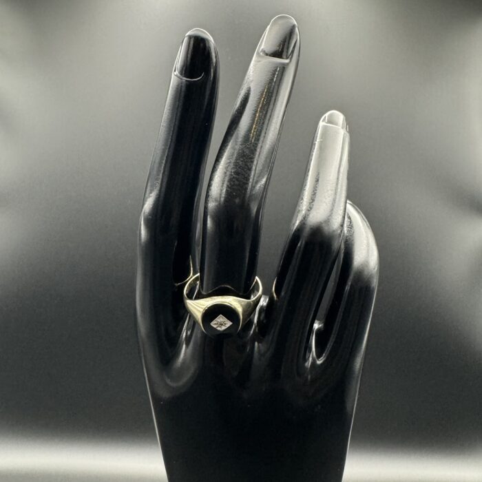 9ct Gold Signet Ring Black Onyx with Set Diamond